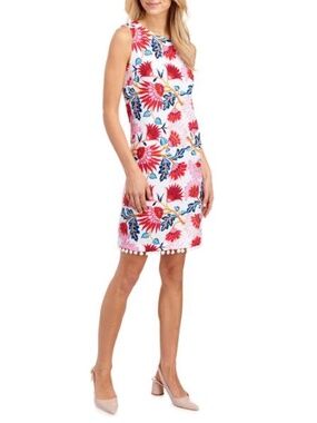 Laundry By Shelli Segal White Shift Dress with Pink & Red Floral Print